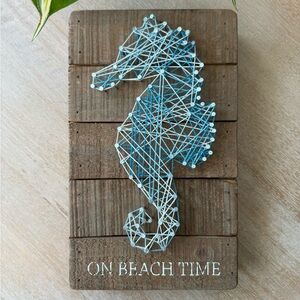 Seahorse String Art Wood Box Sign Primitives By Kathy On Beach Time Blue NEW.